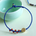 Fortune Jewel Klein Blue String South Red Agate Garnet Copper Flower Power Bracelet