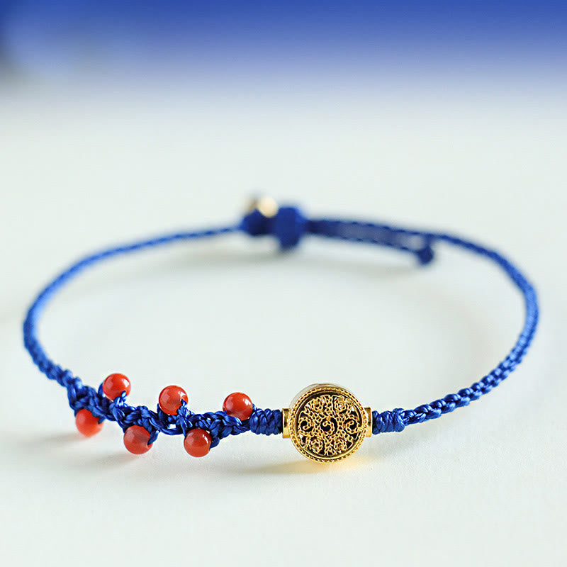 Fortune Jewel Klein Blue String South Red Agate Garnet Copper Flower Power Bracelet