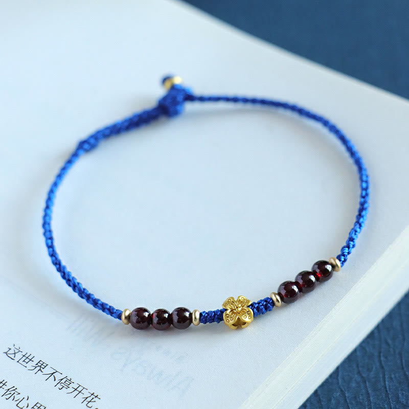 Fortune Jewel Klein Blue String South Red Agate Garnet Copper Flower Power Bracelet