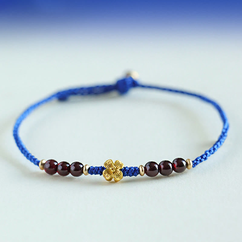 Fortune Jewel Klein Blue String South Red Agate Garnet Copper Flower Power Bracelet