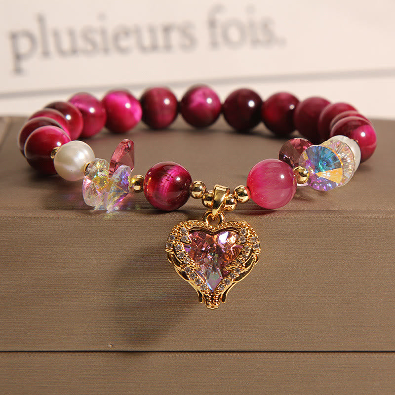Fortune Jewel Red Tiger Eye Citrine Amethyst Heart Calm Bracelet