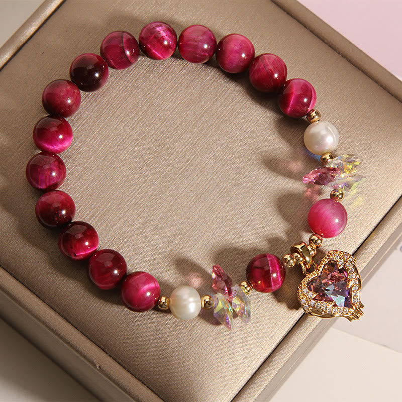 Fortune Jewel Red Tiger Eye Citrine Amethyst Heart Calm Bracelet