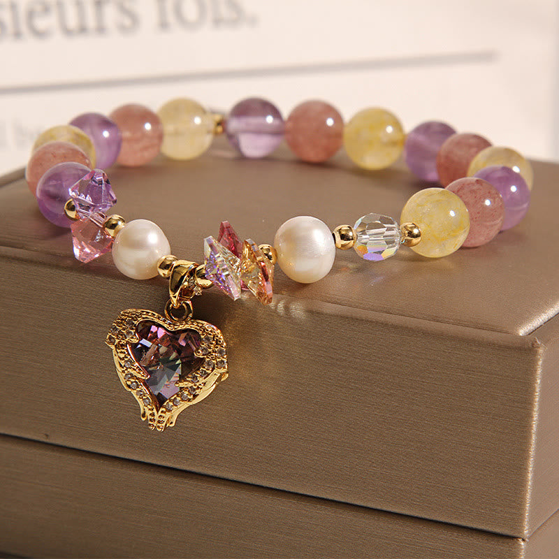 Fortune Jewel Red Tiger Eye Citrine Amethyst Heart Calm Bracelet
