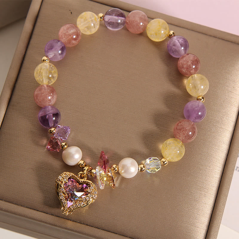 Fortune Jewel Red Tiger Eye Citrine Amethyst Heart Calm Bracelet
