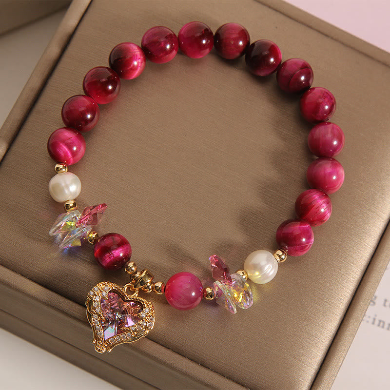 Fortune Jewel Red Tiger Eye Citrine Amethyst Heart Calm Bracelet