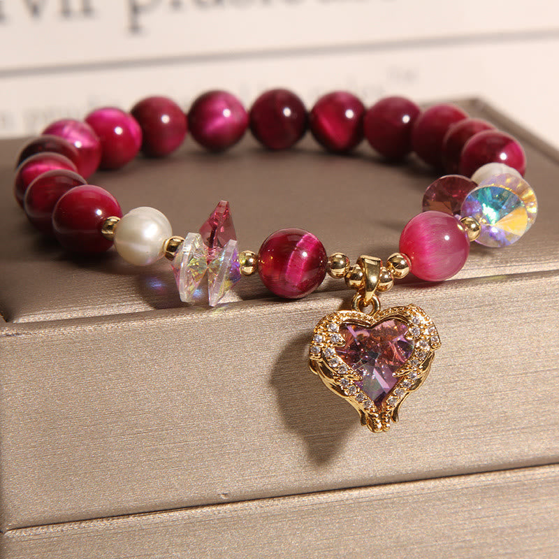 Fortune Jewel Red Tiger Eye Citrine Amethyst Heart Calm Bracelet