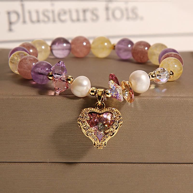 Fortune Jewel Red Tiger Eye Citrine Amethyst Heart Calm Bracelet