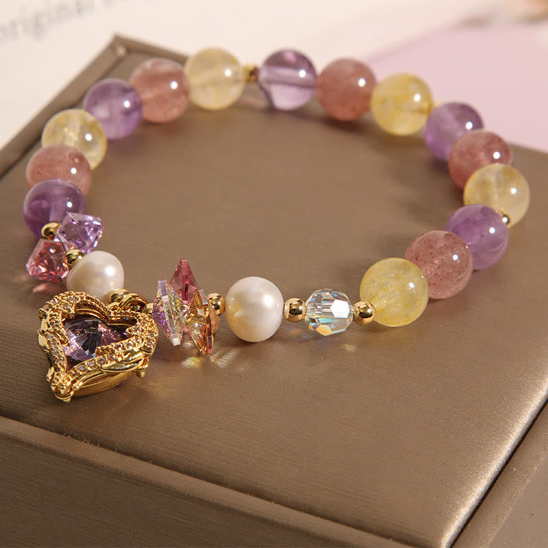 Fortune Jewel Red Tiger Eye Citrine Amethyst Heart Calm Bracelet