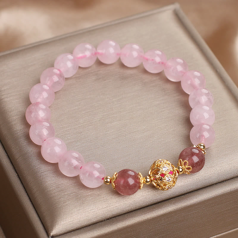 Fortune Jewel Pink Crystal Strawberry Quartz Love Bracelet