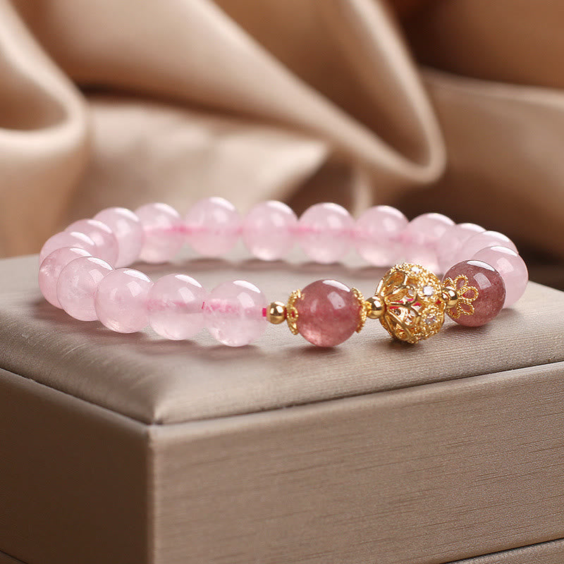 Fortune Jewel Pink Crystal Strawberry Quartz Love Bracelet