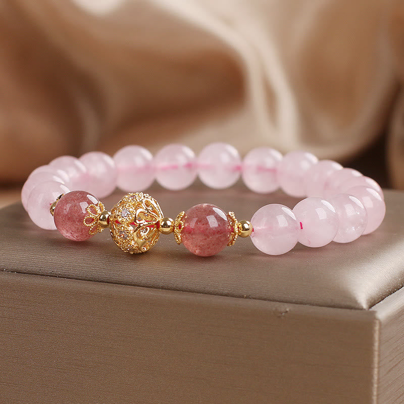 Fortune Jewel Pink Crystal Strawberry Quartz Love Bracelet