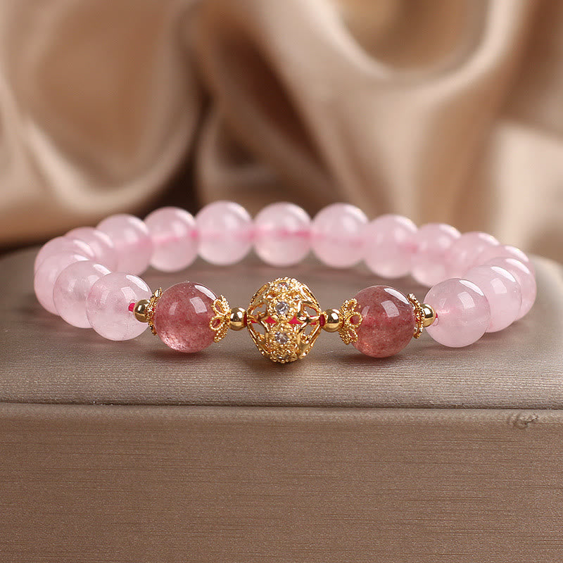 Fortune Jewel Pink Crystal Strawberry Quartz Love Bracelet