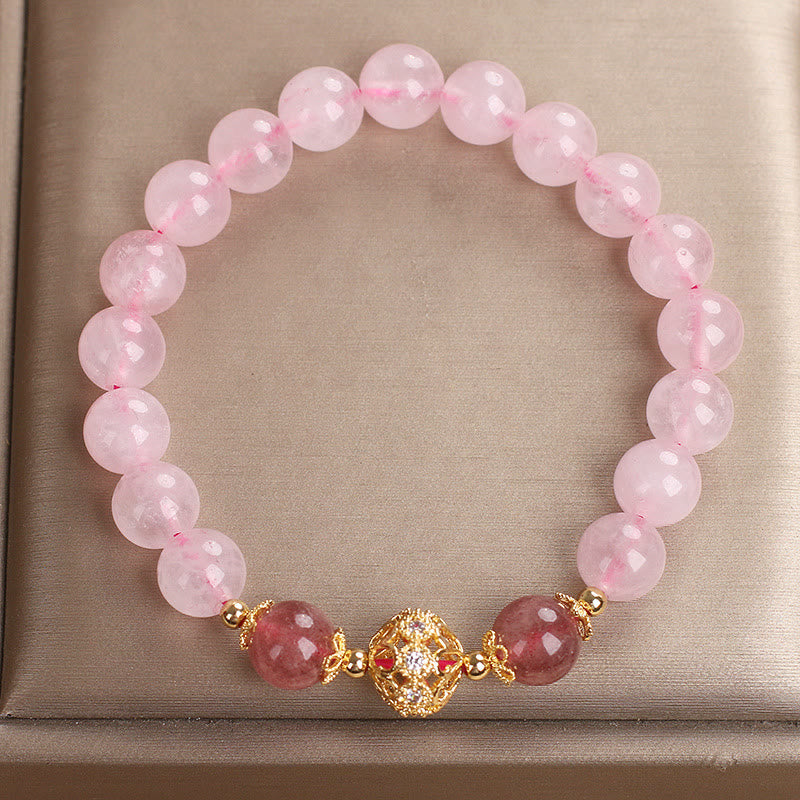 Fortune Jewel Pink Crystal Strawberry Quartz Love Bracelet