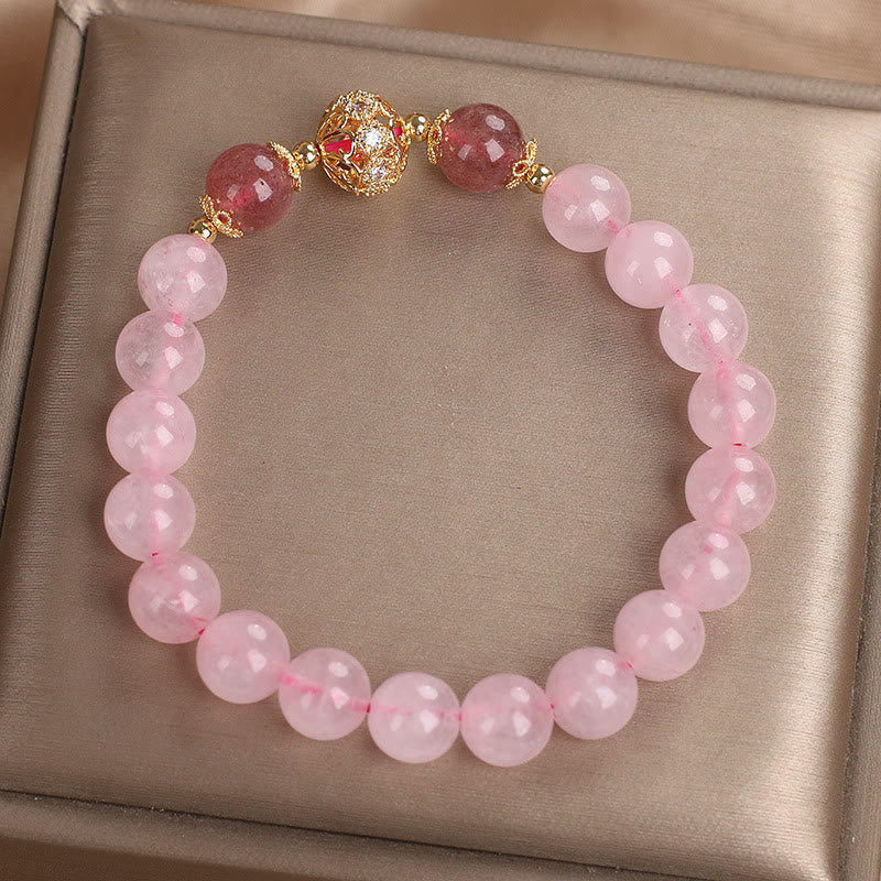 Fortune Jewel Pink Crystal Strawberry Quartz Love Bracelet