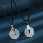 Fortune Jewel White Agate 999 Sterling Silver Black Onyx Green Sandalwood Pi Xiu Peace Buckle Six True Words Necklace Pendant