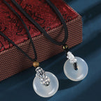 Fortune Jewel White Agate 999 Sterling Silver Black Onyx Green Sandalwood Pi Xiu Peace Buckle Six True Words Necklace Pendant