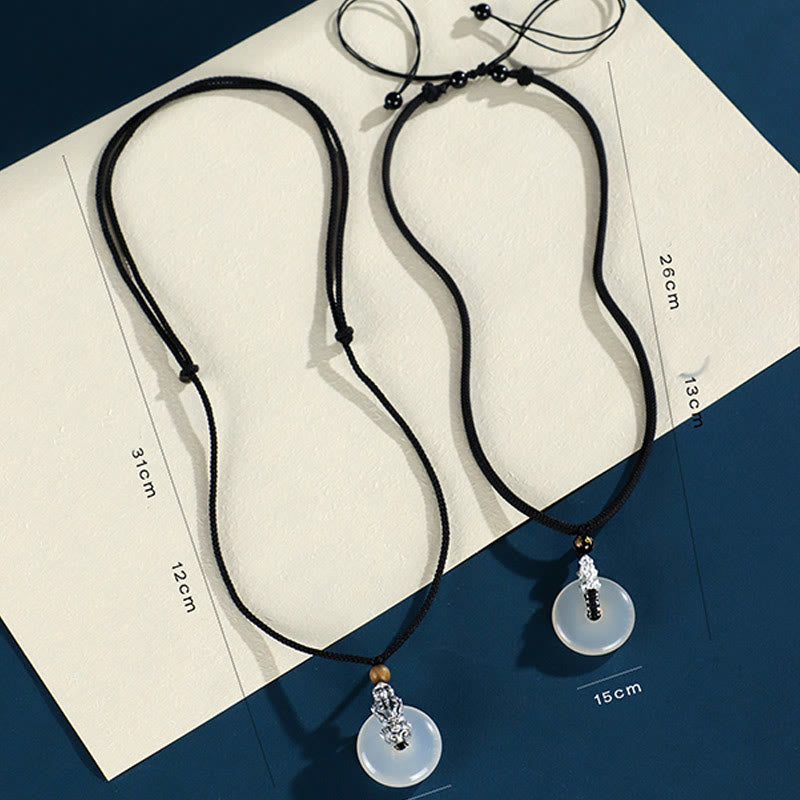 Fortune Jewel White Agate 999 Sterling Silver Black Onyx Green Sandalwood Pi Xiu Peace Buckle Six True Words Necklace Pendant