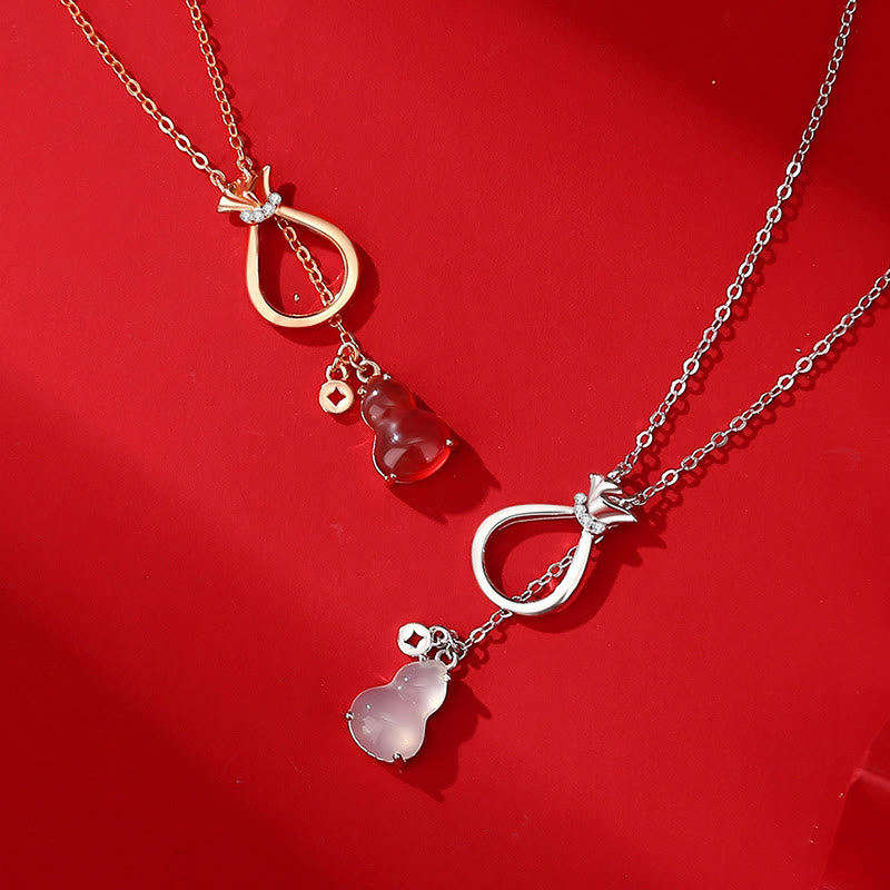 Fortune Jewel Red Agate Chalcedony 925 Sterling Silver Gourd Lucky Bag Confidence Necklace Pendant