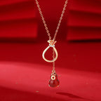Fortune Jewel Red Agate Chalcedony 925 Sterling Silver Gourd Lucky Bag Confidence Necklace Pendant