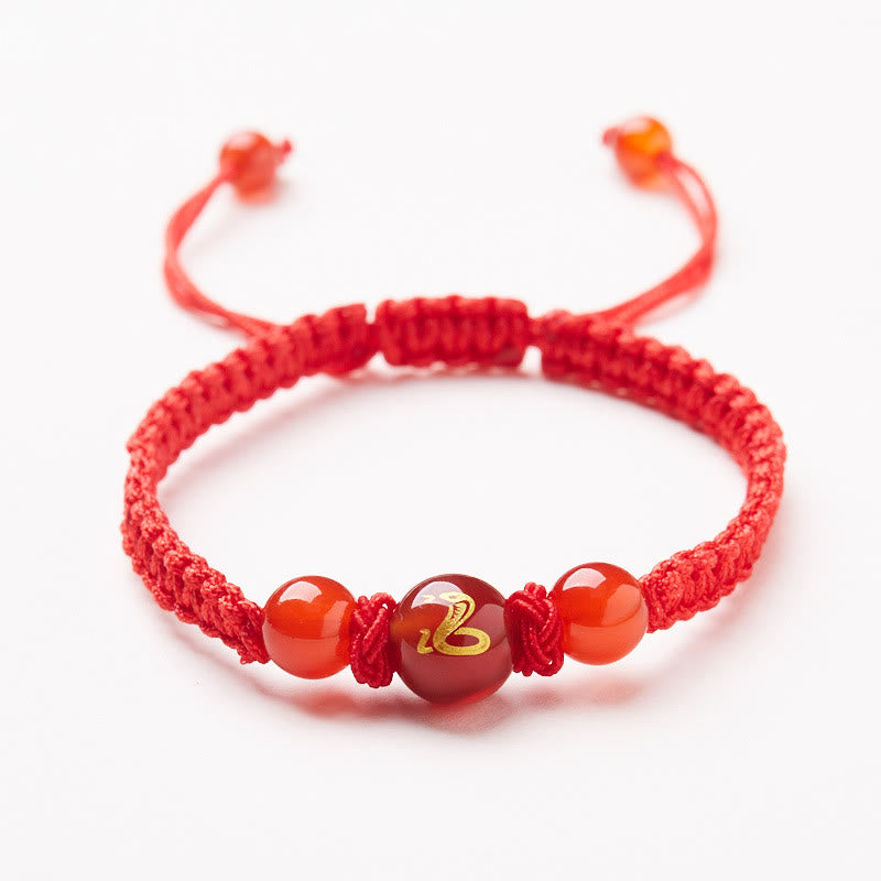 Fortune Jewel Natural Red Agate Chinese Zodiac Red String Braided Protection Luck Bracelet
