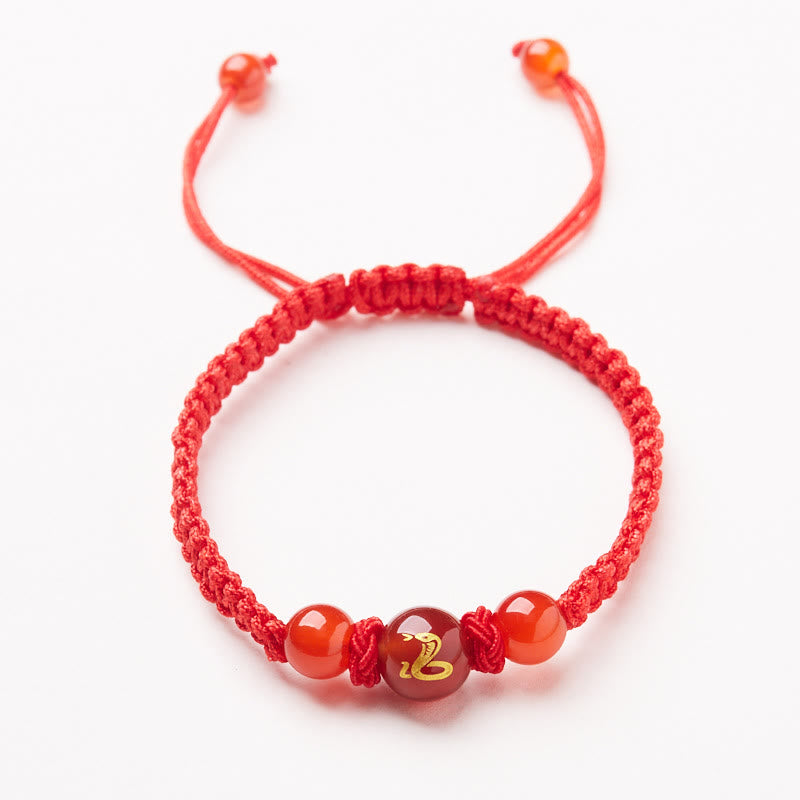 Fortune Jewel Natural Red Agate Chinese Zodiac Red String Braided Protection Luck Bracelet