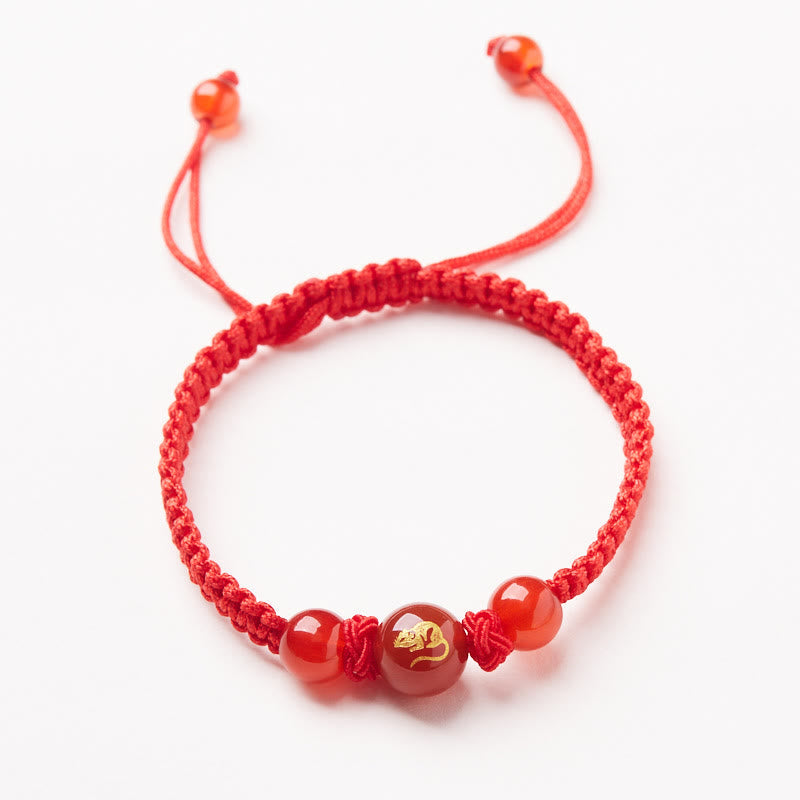 Fortune Jewel Natural Red Agate Chinese Zodiac Red String Braided Protection Luck Bracelet