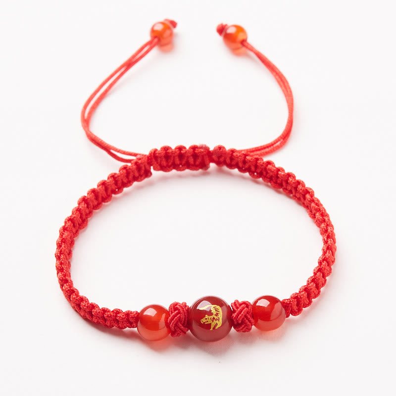 Fortune Jewel Natural Red Agate Chinese Zodiac Red String Braided Protection Luck Bracelet