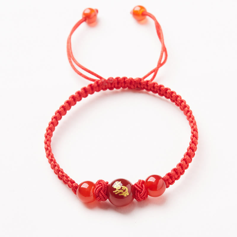 Fortune Jewel Natural Red Agate Chinese Zodiac Red String Braided Protection Luck Bracelet