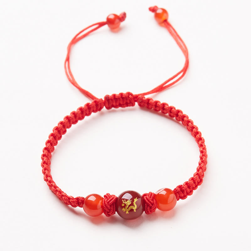 Fortune Jewel Natural Red Agate Chinese Zodiac Red String Braided Protection Luck Bracelet