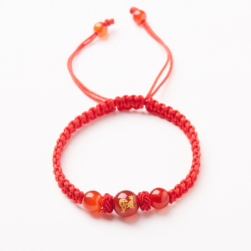 Fortune Jewel Natural Red Agate Chinese Zodiac Red String Braided Protection Luck Bracelet