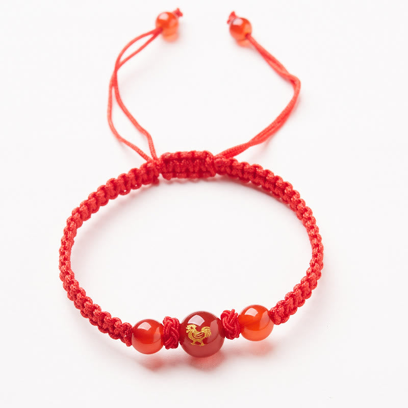 Fortune Jewel Natural Red Agate Chinese Zodiac Red String Braided Protection Luck Bracelet