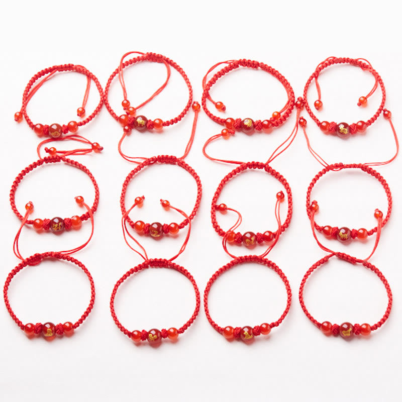 Fortune Jewel Natural Red Agate Chinese Zodiac Red String Braided Protection Luck Bracelet