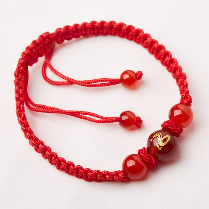 Fortune Jewel Natural Red Agate Chinese Zodiac Red String Braided Protection Luck Bracelet