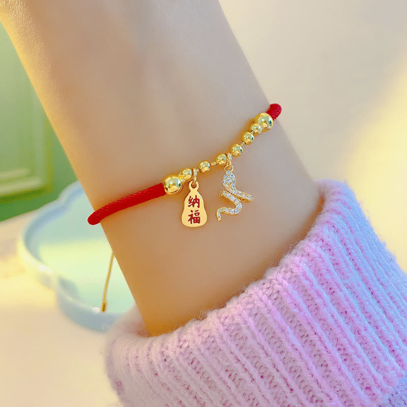 Fortune Jewel Handmade Red String Fu Character Year Of The Snake Protection Braided Bracelet