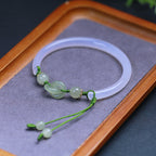 Fortune Jewel Natural White Agate Hetian Jade Beads Interlocking Positive Bracelet Bangle