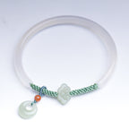 Fortune Jewel Natural White Agate Hetian Jade Peace Buckle Auspicious Clouds Positive Bracelet Bangle