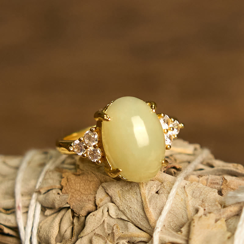 Fortune Jewel Hetian Jade Egg Alloy Ring