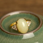 Fortune Jewel Hetian Jade Egg Alloy Ring