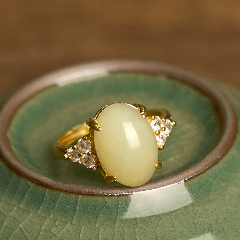 Fortune Jewel Hetian Jade Egg Alloy Ring