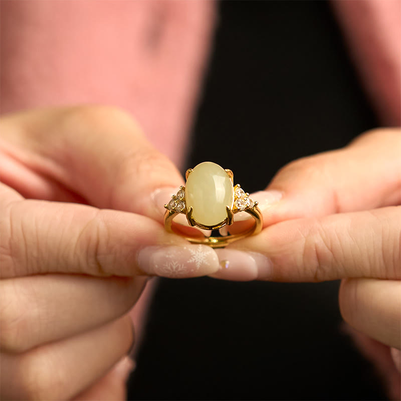 Fortune Jewel Hetian Jade Egg Alloy Ring