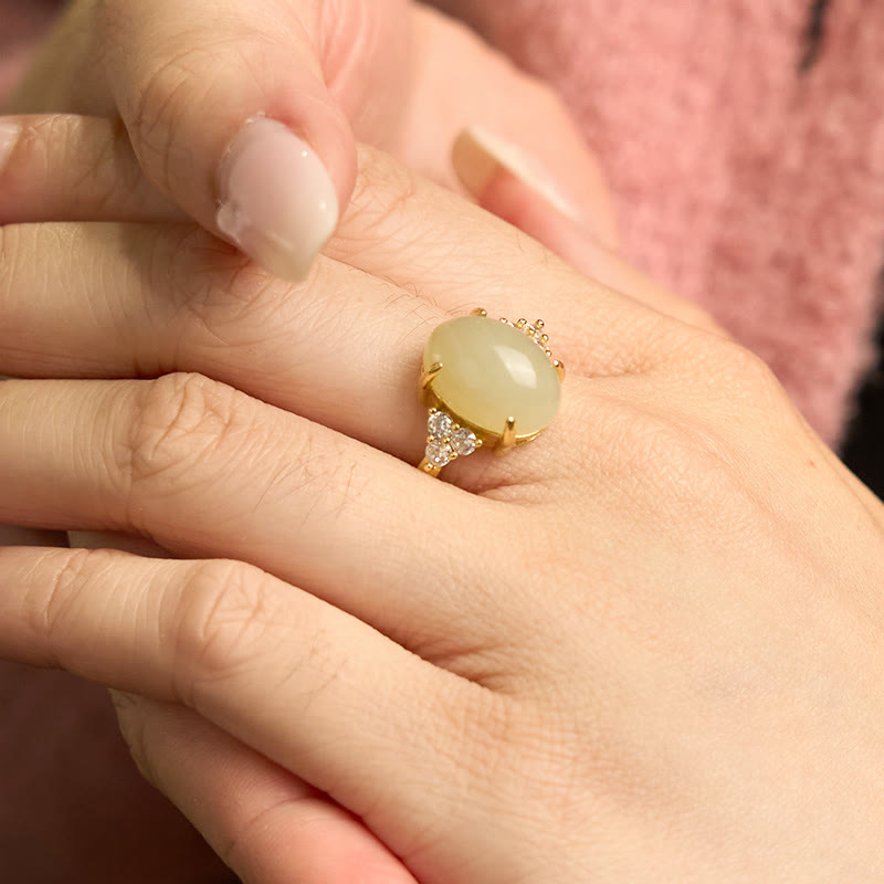 Fortune Jewel Hetian Jade Egg Alloy Ring