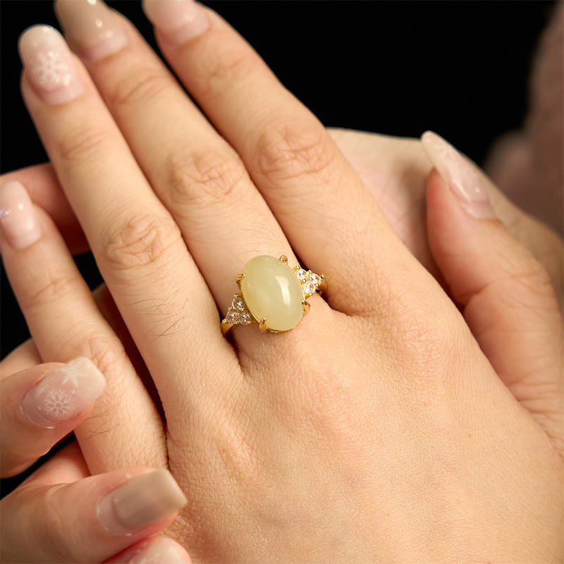 Fortune Jewel Hetian Jade Egg Alloy Ring