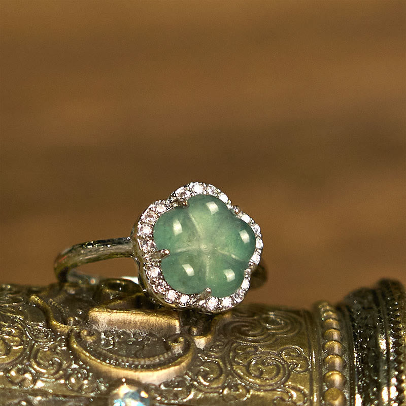 Fortune Jewel Jade Alloy Flower Ring