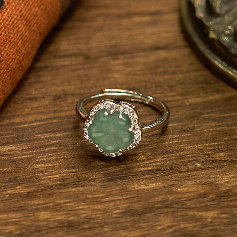 Fortune Jewel Jade Alloy Flower Ring
