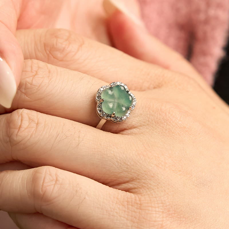 Fortune Jewel Jade Alloy Flower Ring