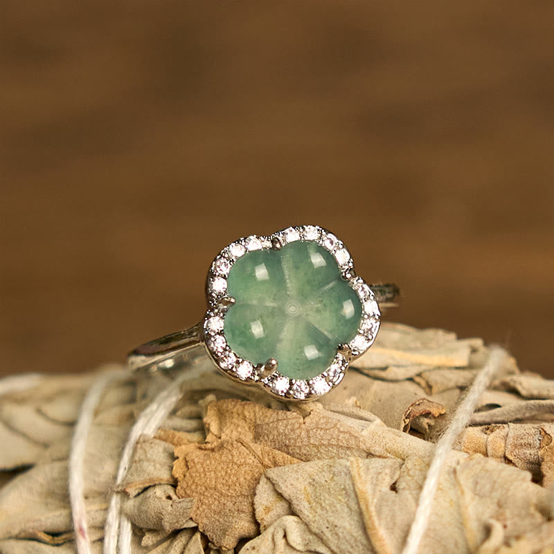 Fortune Jewel Jade Alloy Flower Ring