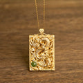 Fortune Jewel Dragon Gold Plated Copper Hetian Jade Strength Necklace Pendant