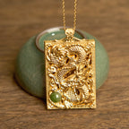 Fortune Jewel Dragon Gold Plated Copper Hetian Jade Strength Necklace Pendant