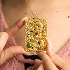 Fortune Jewel Dragon Gold Plated Copper Hetian Jade Strength Necklace Pendant