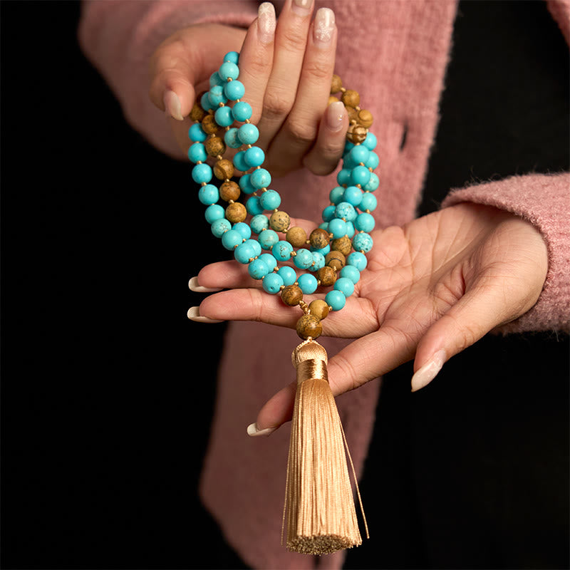 Fortune Jewel 108 Mala Beads Turquoise Picture Jasper Bead Tassel Balance Bracelet